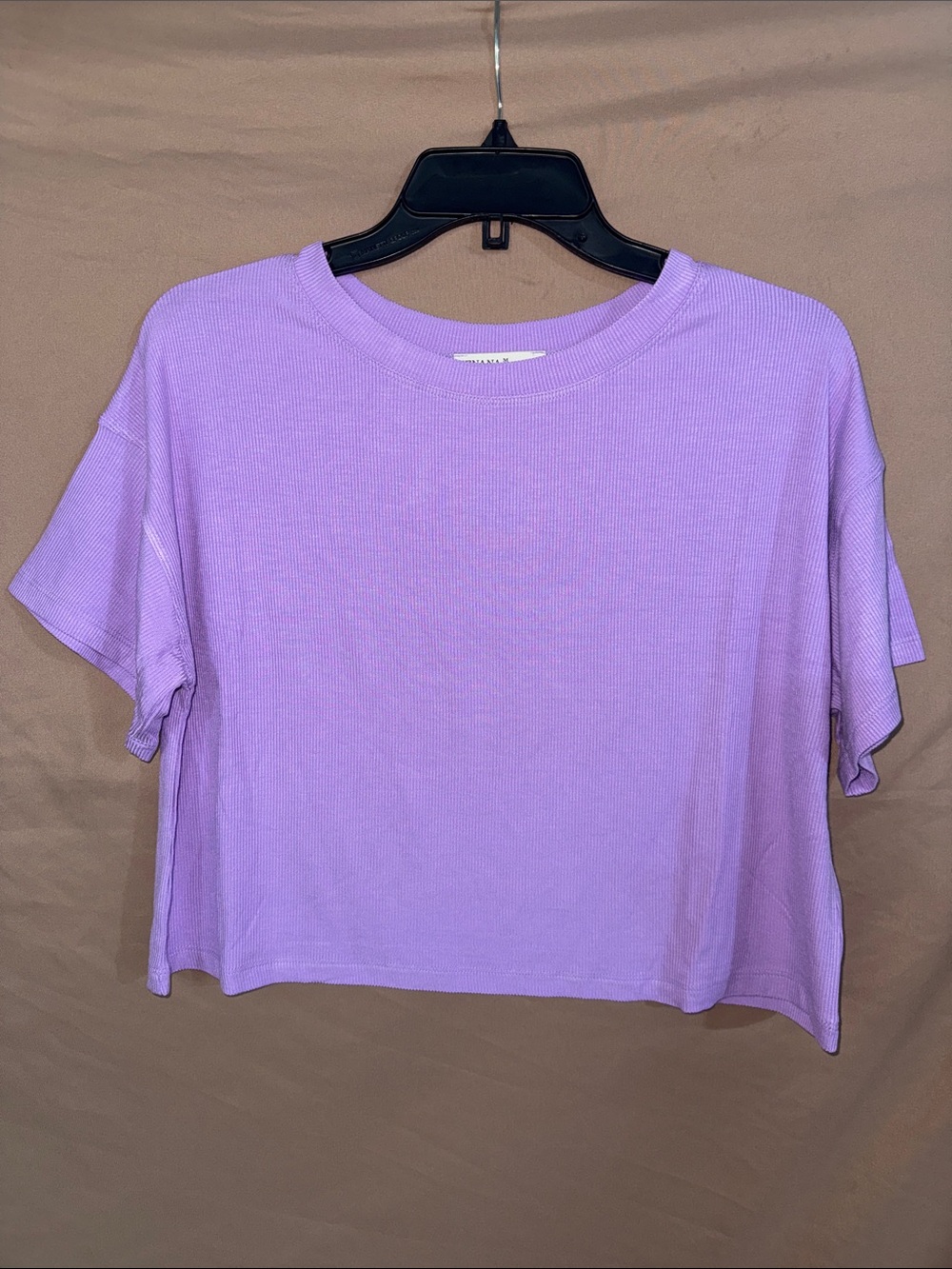 NWT Women’s Zenana Boxy Oversized Cropped Lavender Ribbed Crewneck Tee